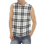 White And Black Tartan Pattern Print Men's Fitness Tank Top