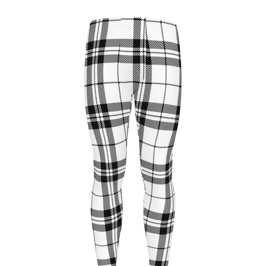 White And Black Tartan Pattern Print Men's leggings