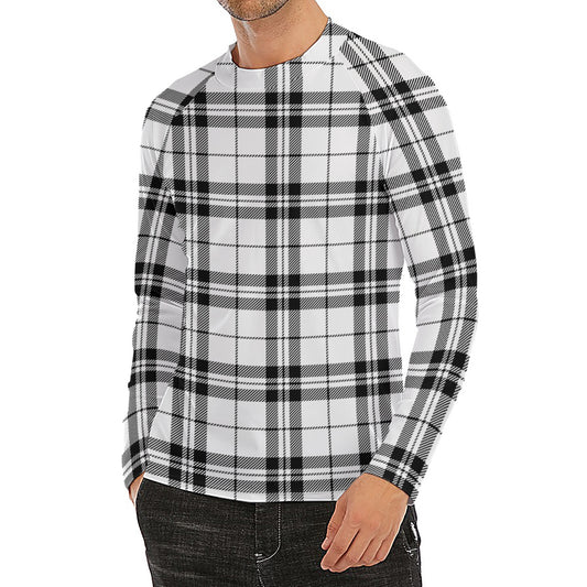 White And Black Tartan Pattern Print Men's Long Sleeve Rash Guard