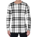 White And Black Tartan Pattern Print Men's Long Sleeve T-Shirt