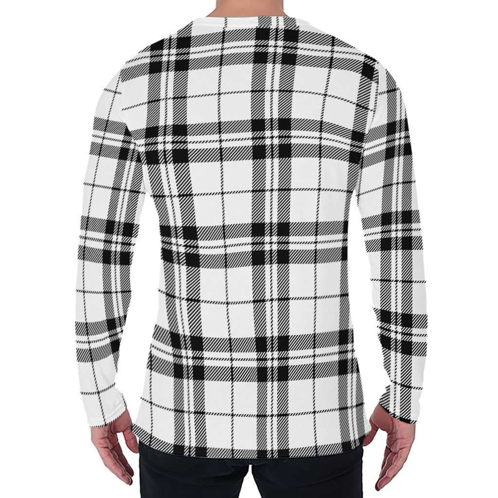 White And Black Tartan Pattern Print Men's Long Sleeve T-Shirt