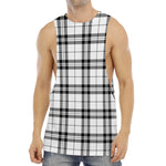 White And Black Tartan Pattern Print Men's Muscle Tank Top
