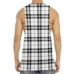 White And Black Tartan Pattern Print Men's Muscle Tank Top