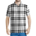 White And Black Tartan Pattern Print Men's Polo Shirt