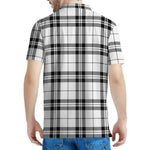 White And Black Tartan Pattern Print Men's Polo Shirt