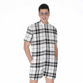 White And Black Tartan Pattern Print Men's Romper