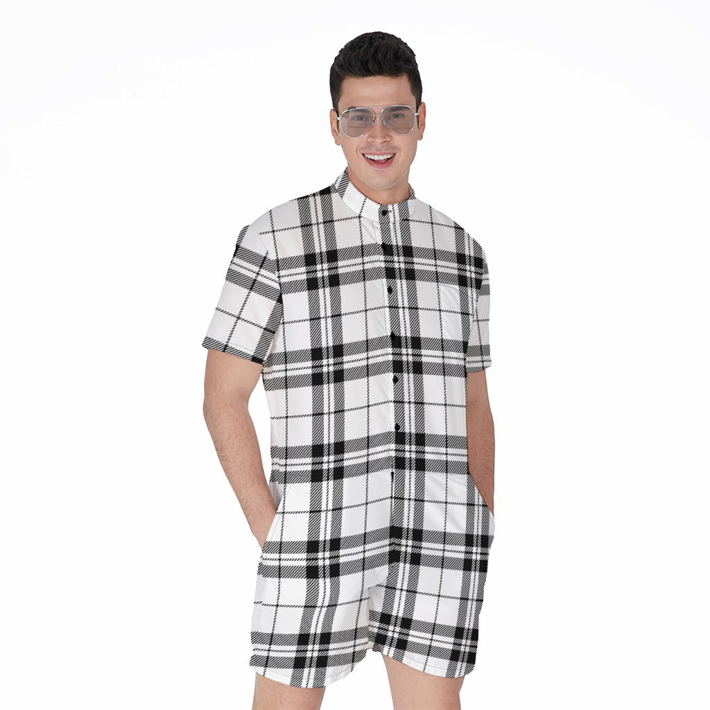 White And Black Tartan Pattern Print Men's Rompers