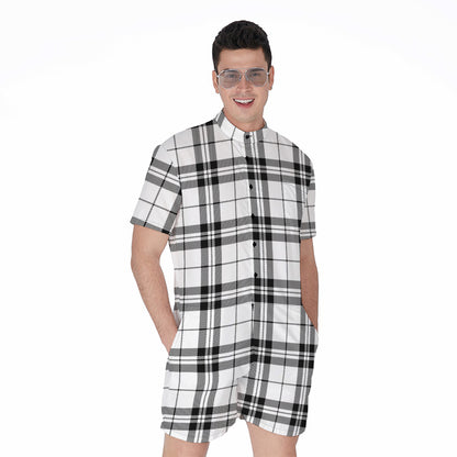 White And Black Tartan Pattern Print Men's Rompers