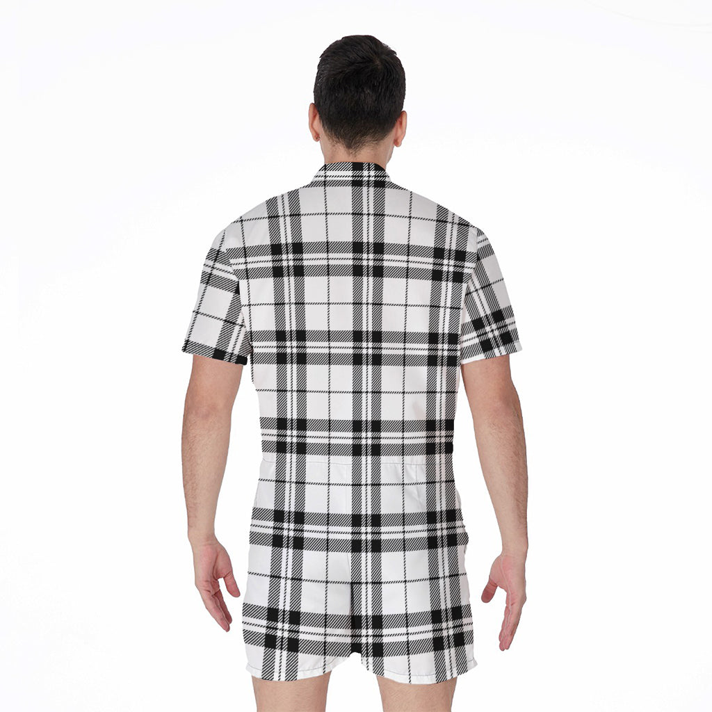 White And Black Tartan Pattern Print Men's Rompers