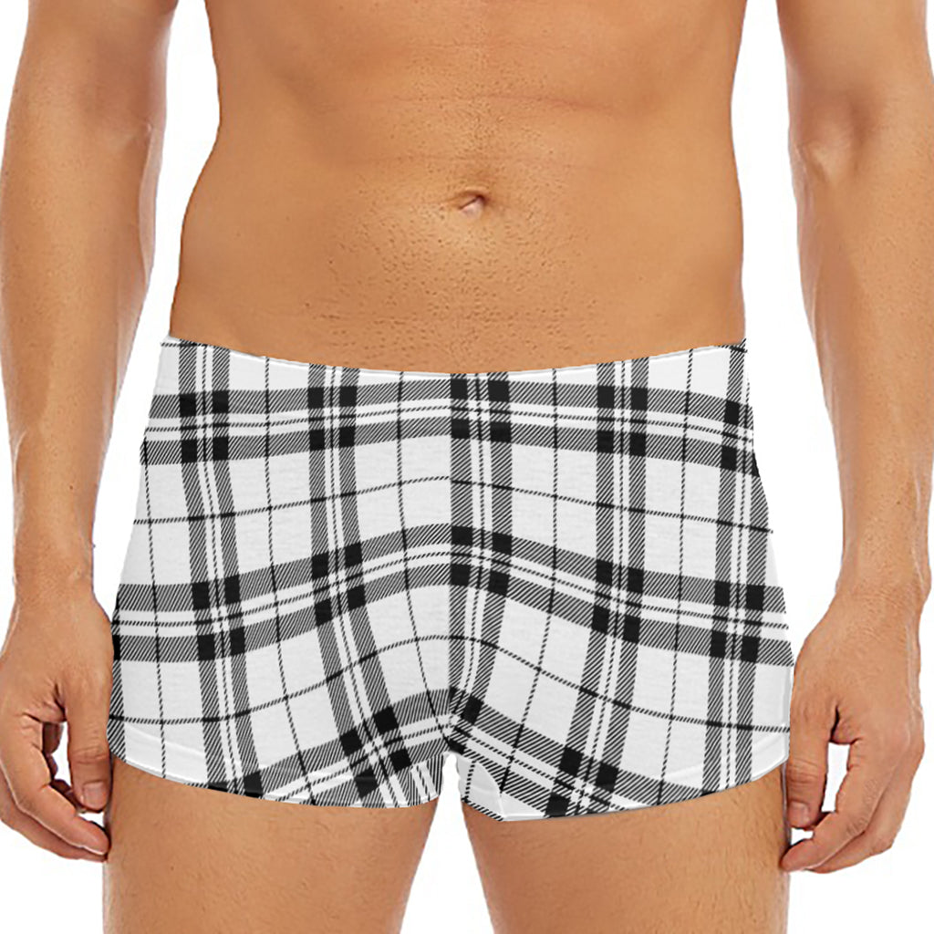 White And Black Tartan Pattern Print Men's Short Boxer Briefs