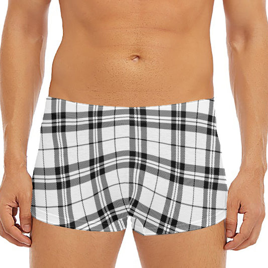 White And Black Tartan Pattern Print Men's Short Boxer Briefs