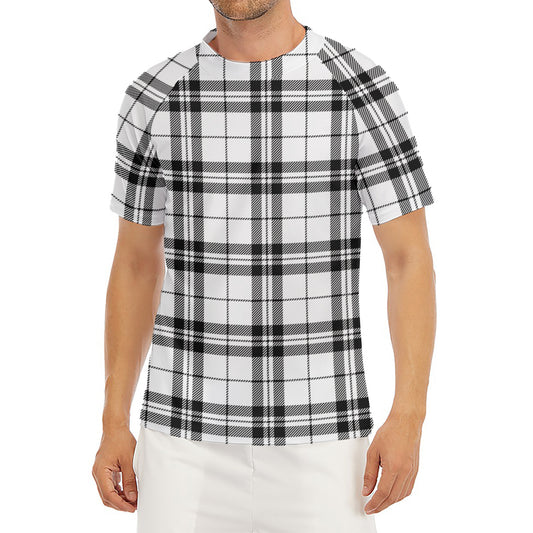 White And Black Tartan Pattern Print Men's Short Sleeve Rash Guard