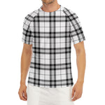 White And Black Tartan Pattern Print Men's Short Sleeve Rash Guard