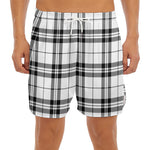 White And Black Tartan Pattern Print Men's Split Running Shorts