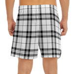 White And Black Tartan Pattern Print Men's Split Running Shorts