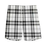White And Black Tartan Pattern Print Men's Sports Shorts