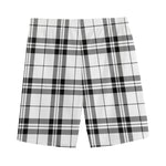 White And Black Tartan Pattern Print Men's Sports Shorts