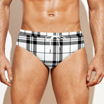 White And Black Tartan Pattern Print Men's Swim Briefs