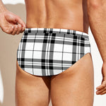 White And Black Tartan Pattern Print Men's Swim Briefs