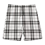 White And Black Tartan Pattern Print Men's Swim Trunks