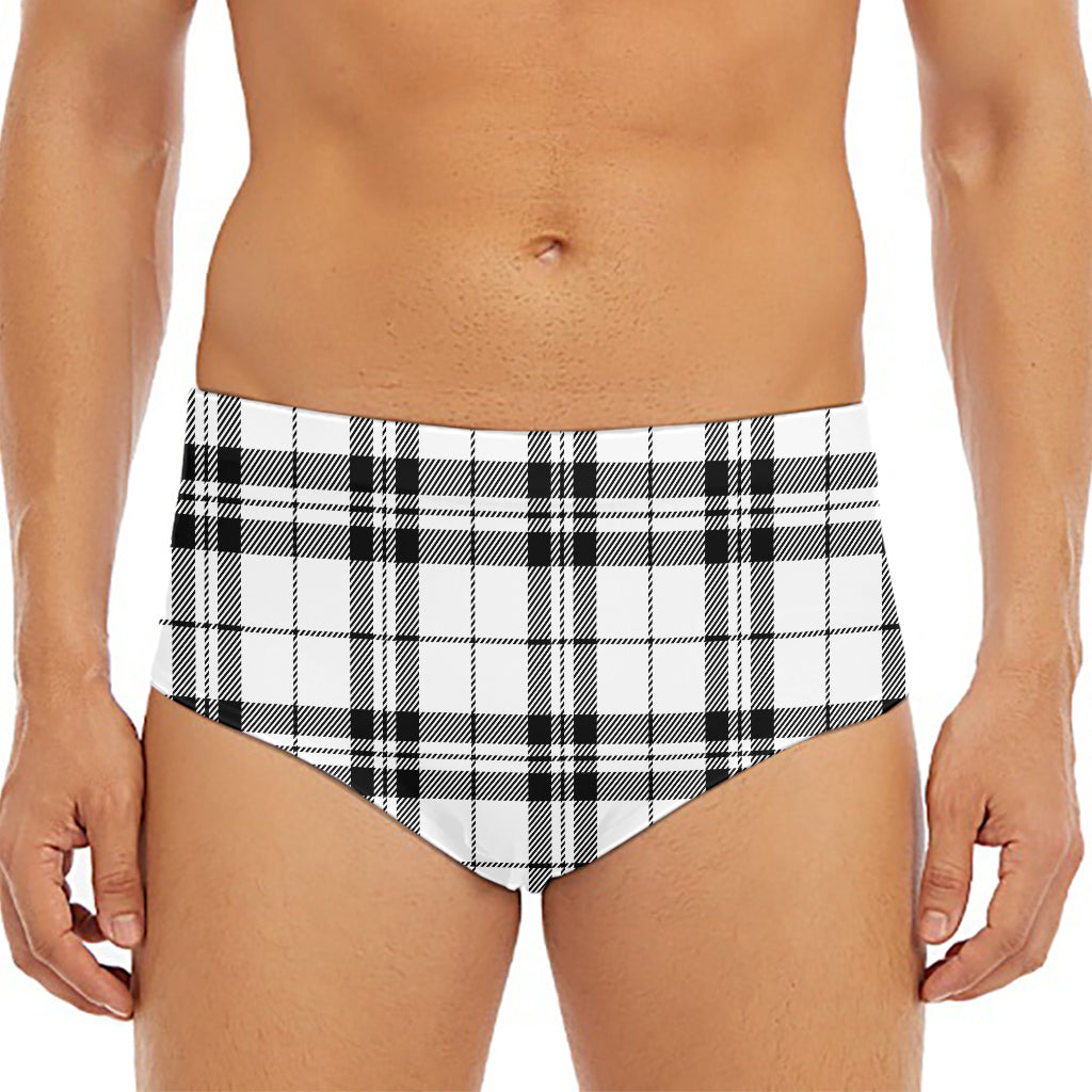 White And Black Tartan Pattern Print Men's Triangle Swim Briefs