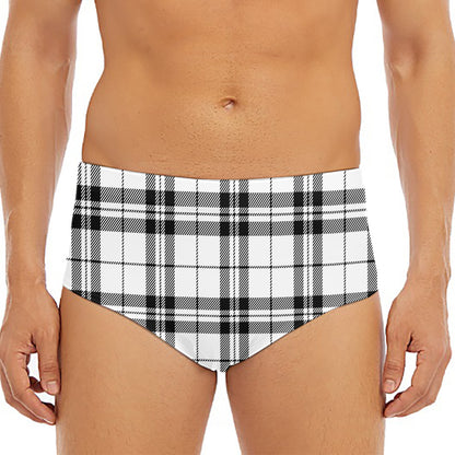 White And Black Tartan Pattern Print Men's Triangle Swim Briefs