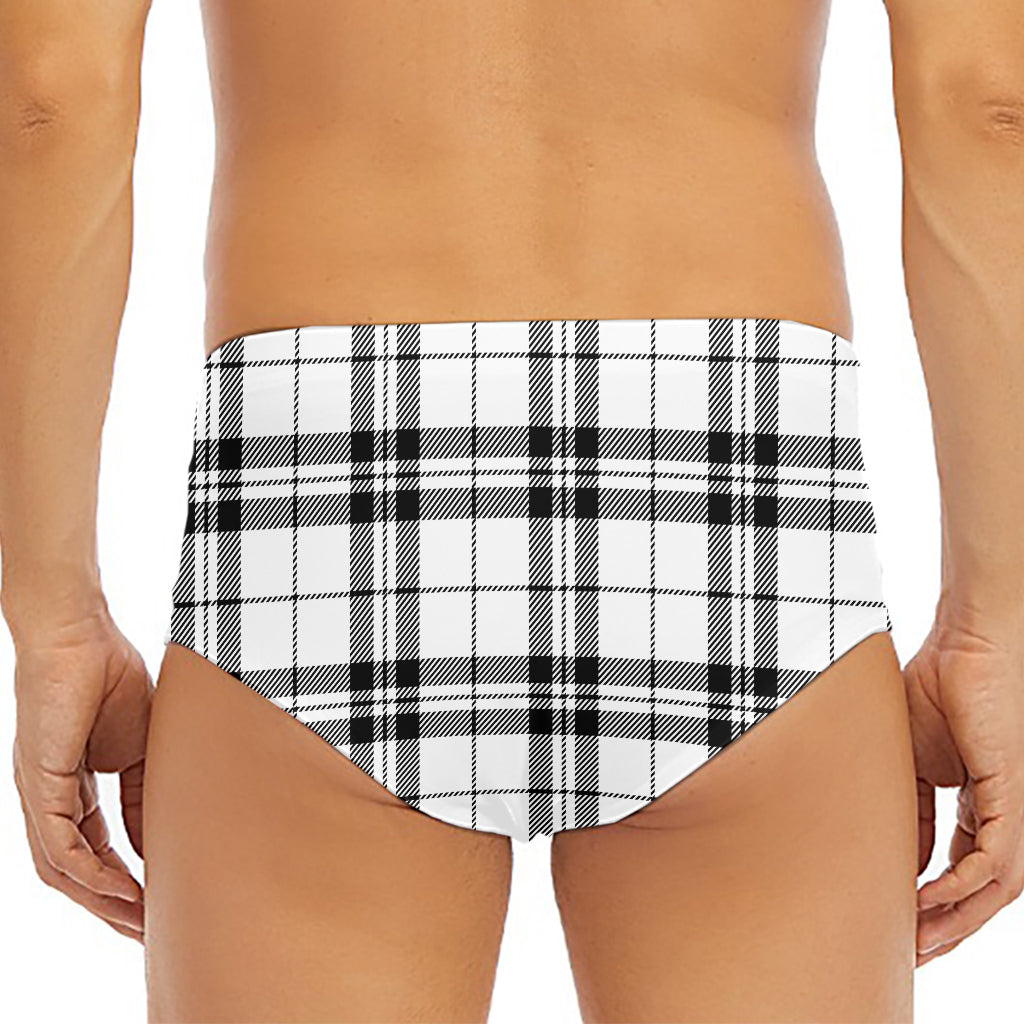 White And Black Tartan Pattern Print Men's Triangle Swim Briefs