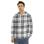 White And Black Tartan Pattern Print Men's Velvet Pullover Hoodie