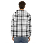 White And Black Tartan Pattern Print Men's Velvet Pullover Hoodie