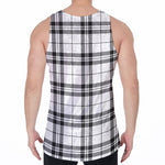 White And Black Tartan Pattern Print Men's Velvet Tank Top