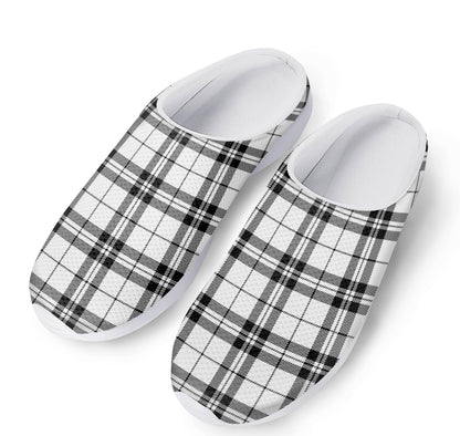 White And Black Tartan Pattern Print Mesh Casual Shoes