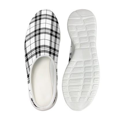 White And Black Tartan Pattern Print Mesh Casual Shoes