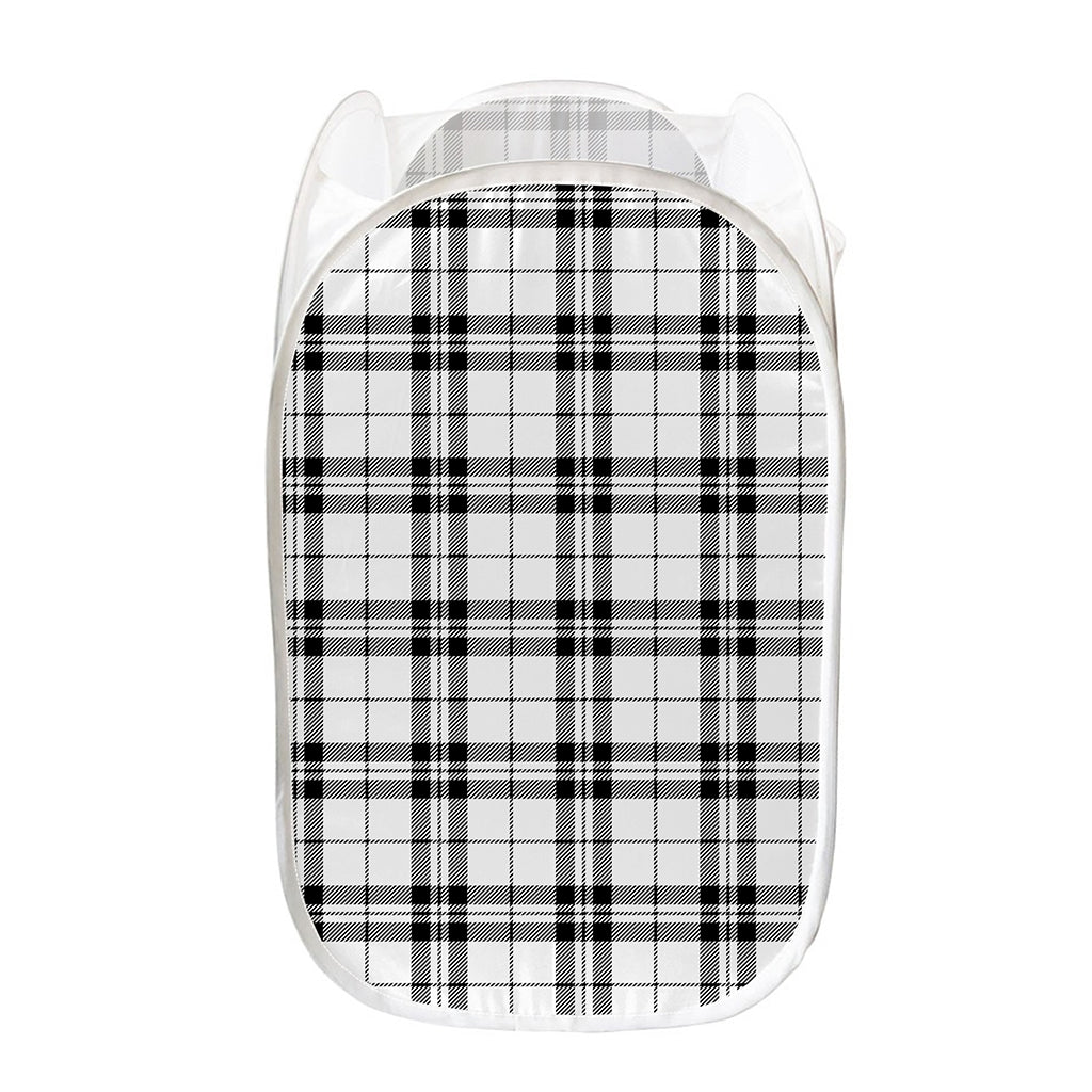 White And Black Tartan Pattern Print Mesh Laundry Hamper