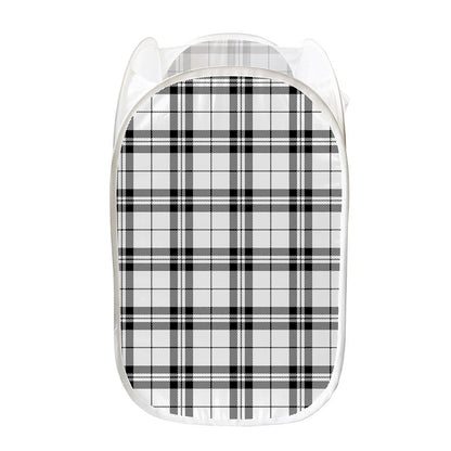 White And Black Tartan Pattern Print Mesh Laundry Hamper