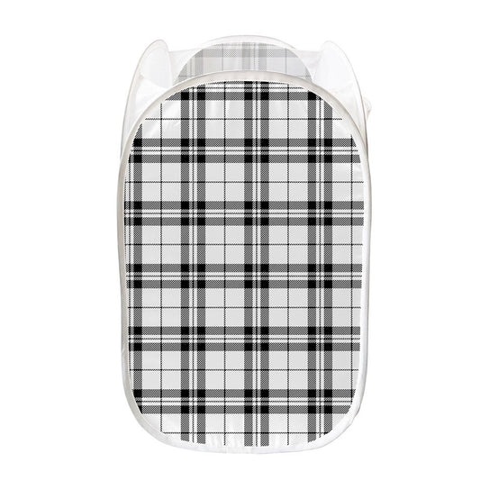 White And Black Tartan Pattern Print Mesh Laundry Hamper