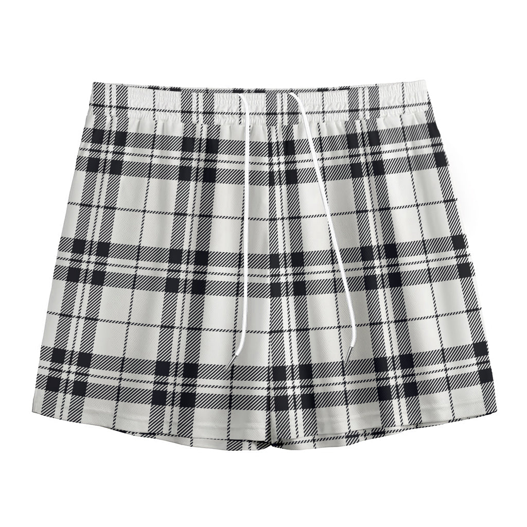 White And Black Tartan Pattern Print Mesh Shorts