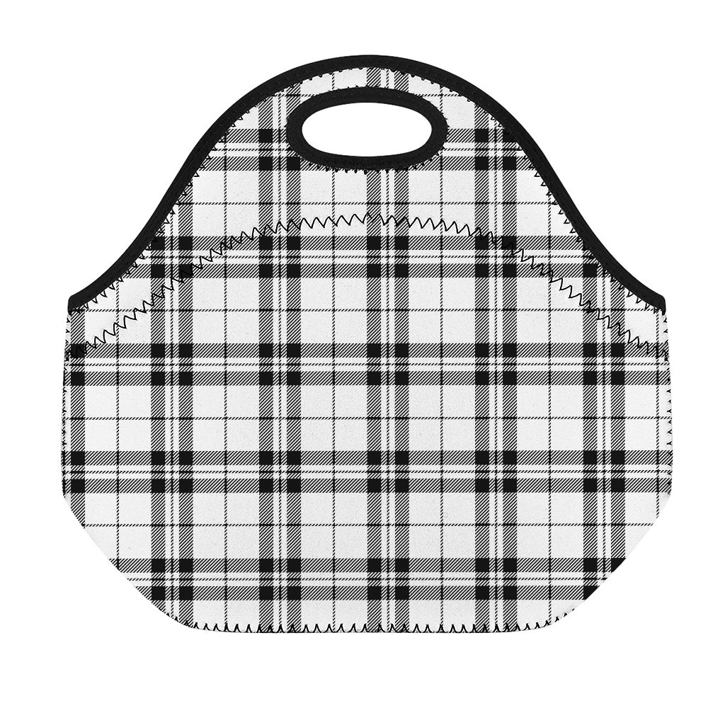 White And Black Tartan Pattern Print Neoprene Lunch Bag