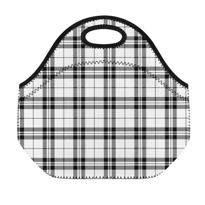 White And Black Tartan Pattern Print Neoprene Lunch Bag