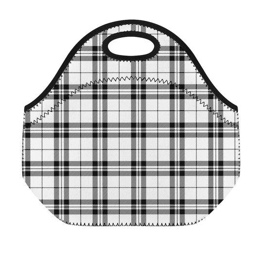 White And Black Tartan Pattern Print Neoprene Lunch Bag