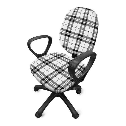 White And Black Tartan Pattern Print Office Chair Cover