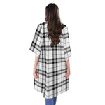 White And Black Tartan Pattern Print Open Front Beach Cover Up