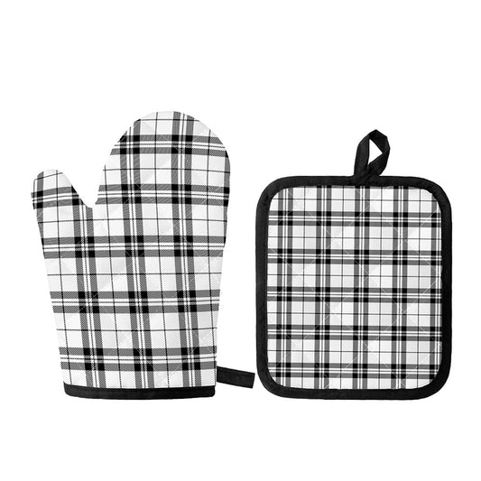 White And Black Tartan Pattern Print Oven Mitt And Pot Holder Set
