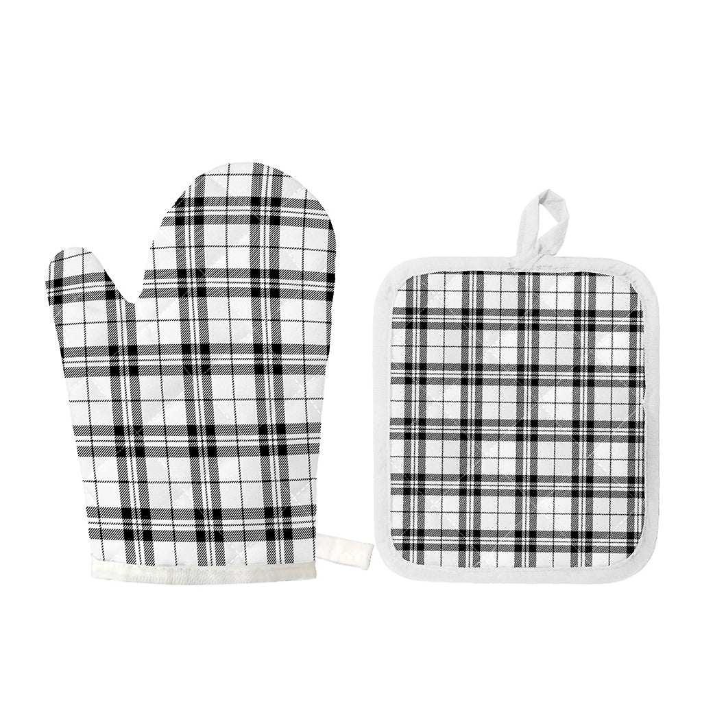 White And Black Tartan Pattern Print Oven Mitt And Pot Holder Set