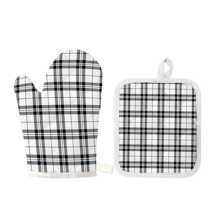 White And Black Tartan Pattern Print Oven Mitt And Pot Holder Set