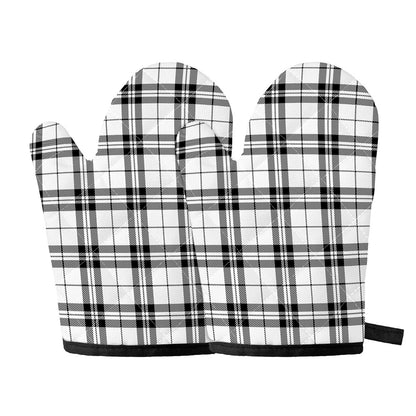 White And Black Tartan Pattern Print Oven Mitts