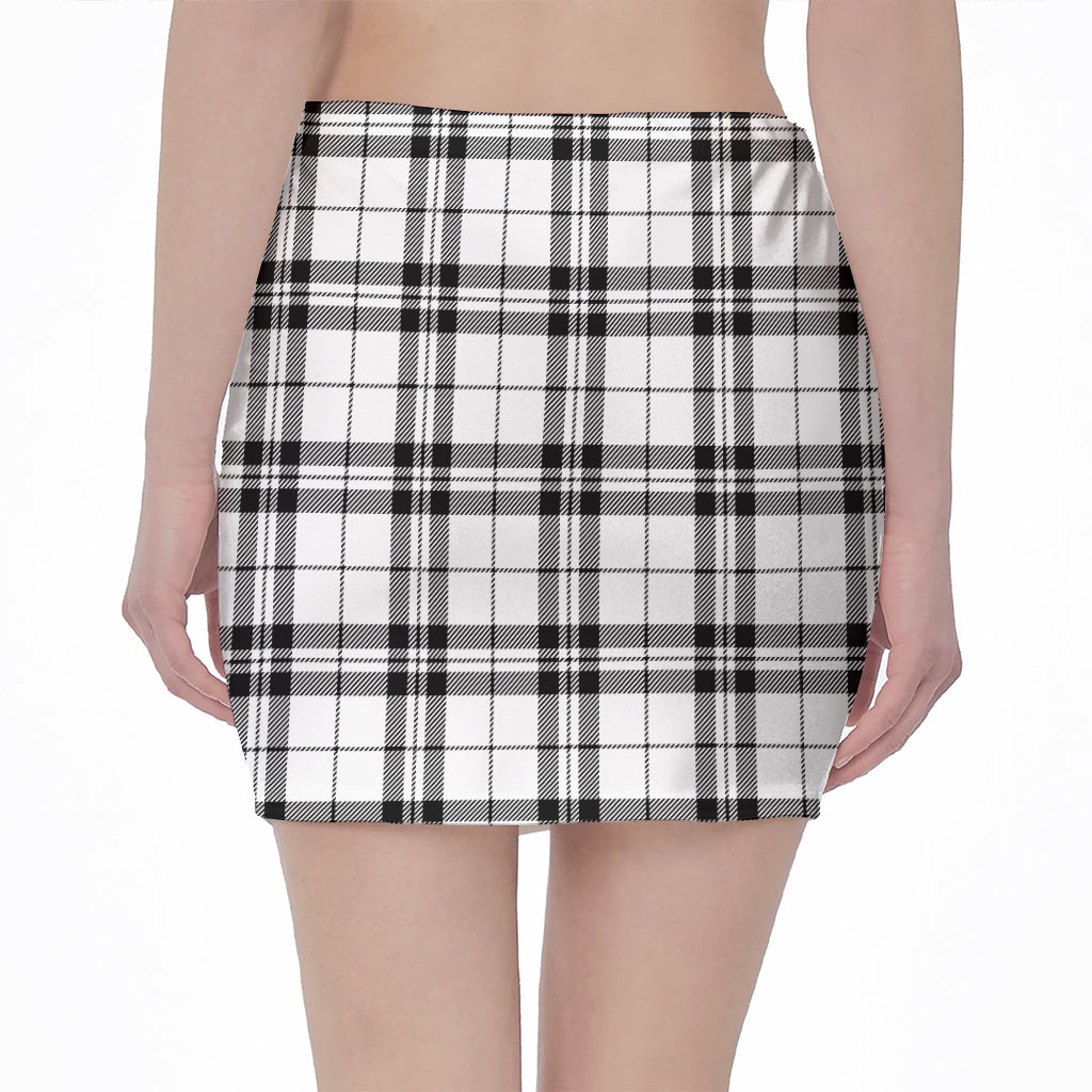White And Black Tartan Pattern Print Pencil Mini Skirt