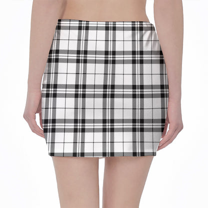 White And Black Tartan Pattern Print Pencil Mini Skirt