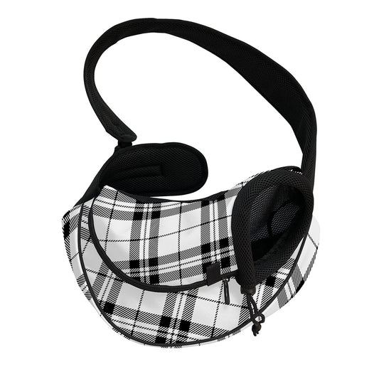 White And Black Tartan Pattern Print Pet Sling Carrier