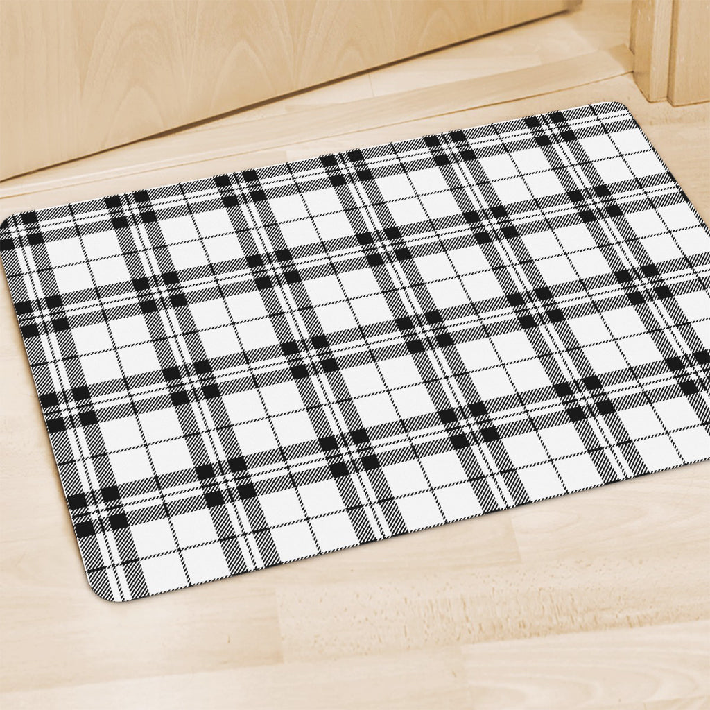 White And Black Tartan Pattern Print Polyester Doormat