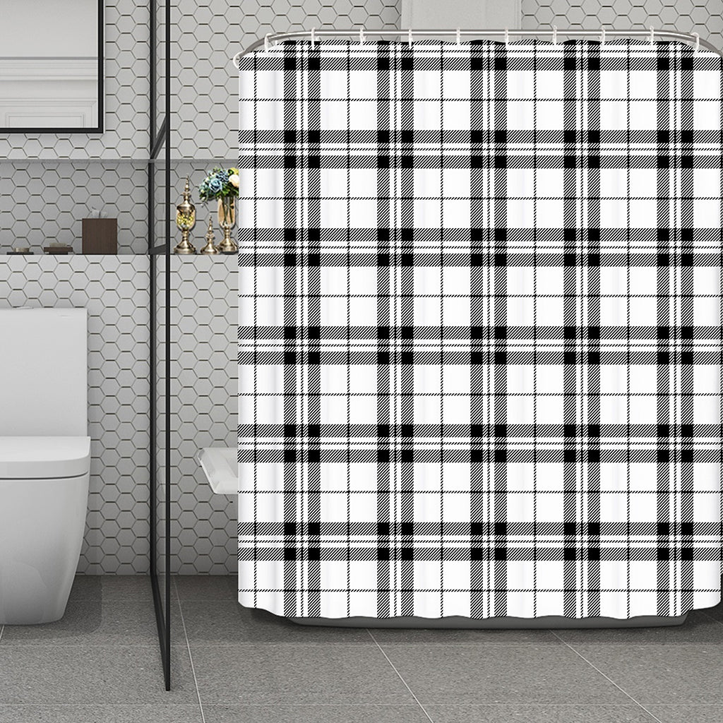 White And Black Tartan Pattern Print Polyester Shower Curtain